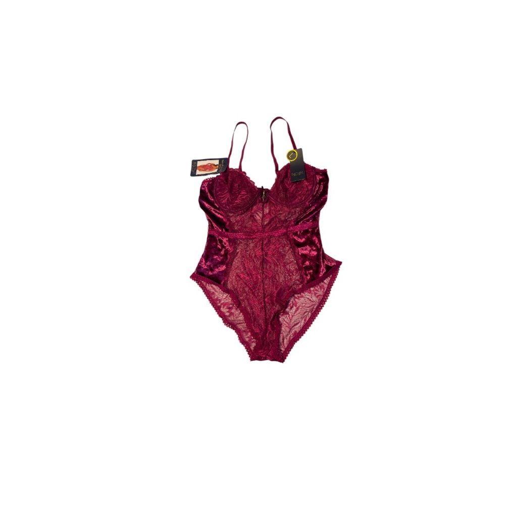 🆕 Rachel Roy “Rhododendron” Lace and Velour Bodysuit - Women’s Size Large